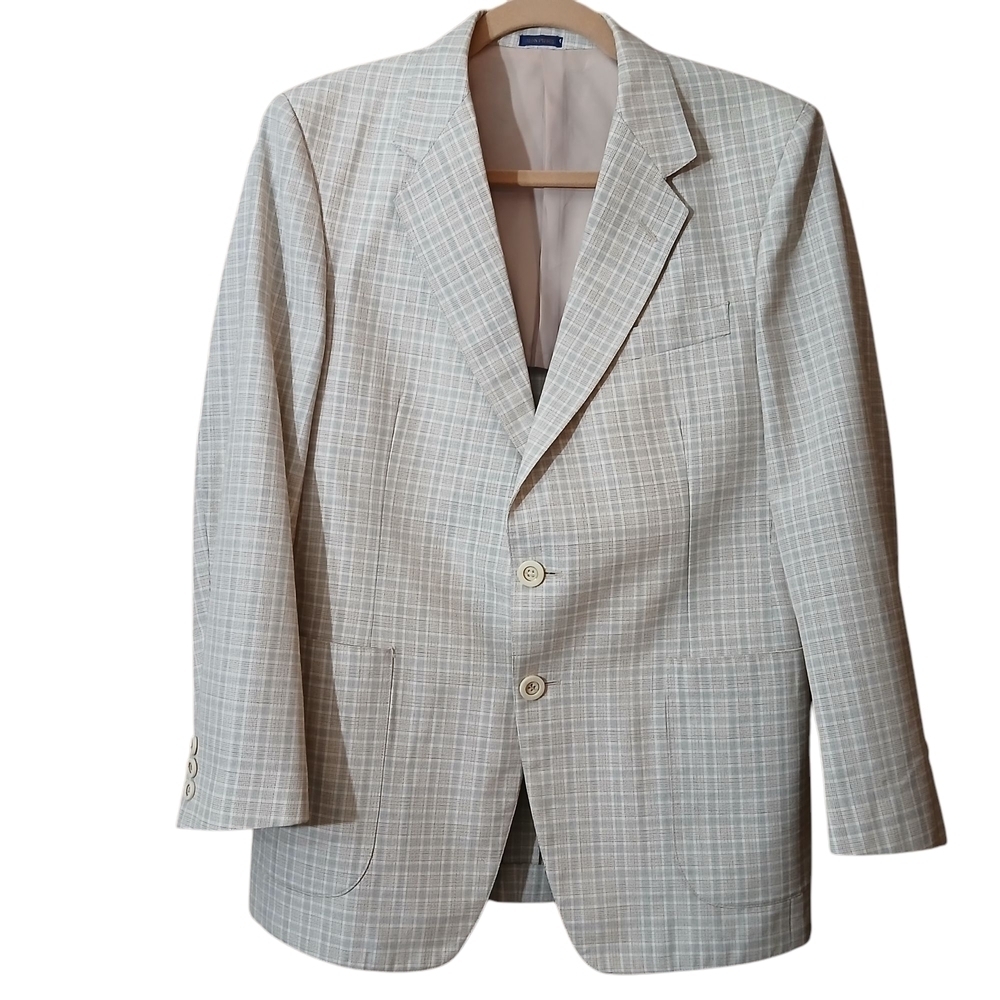 Vintage Jean Pierre Plaid Sport Coat Blazer Mens 36R Tan Check Classic Work Wear